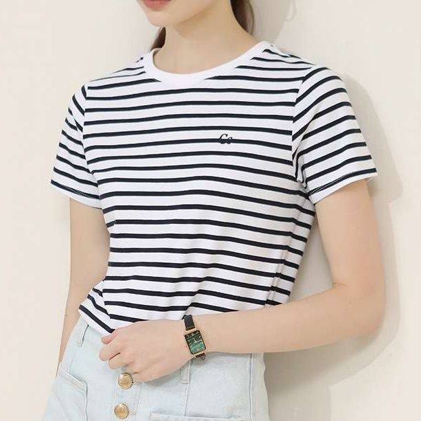 クラシックボーダーデザイン半袖Tシャツ ボーダー服