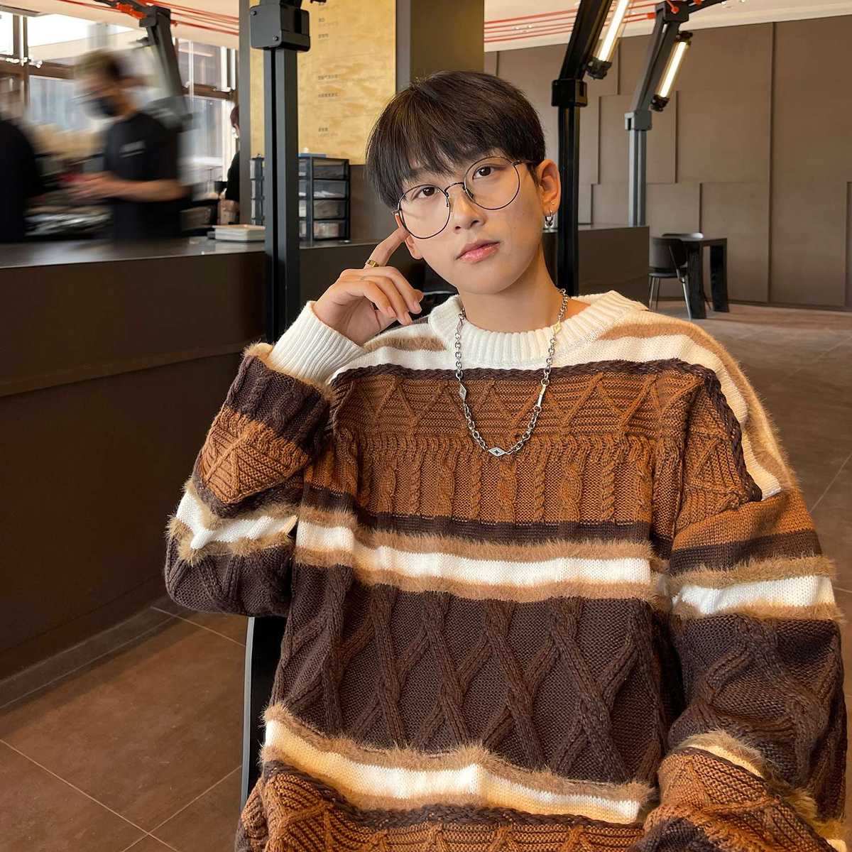 マルチボーダー オーバーサイズニット ボーダー服