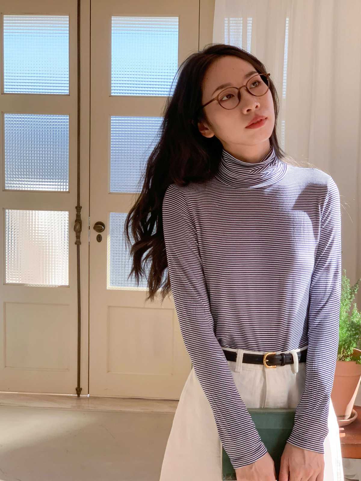 タートルネックボーダーニット ボーダー服