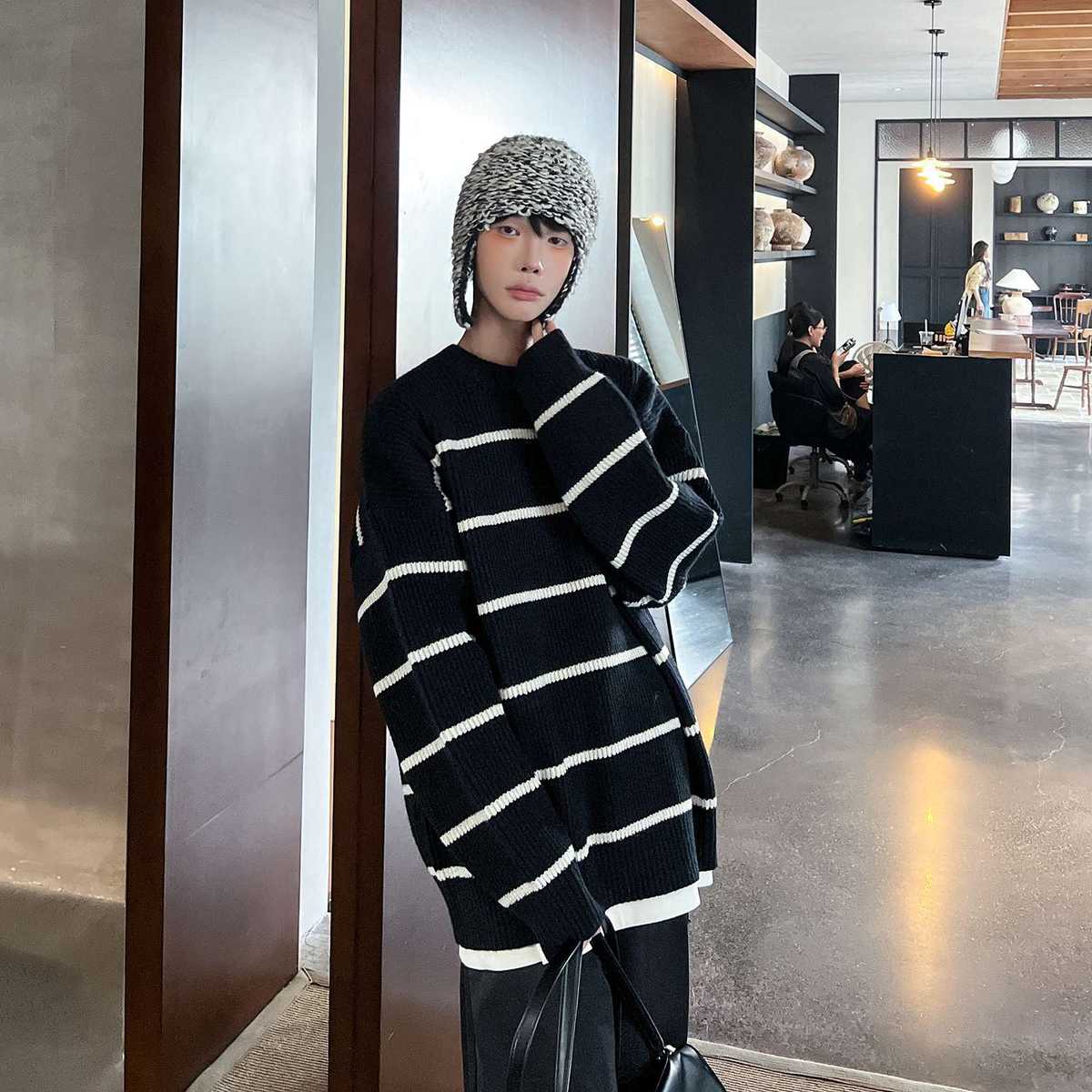 ゆったりボーダーニットセーター ボーダー服