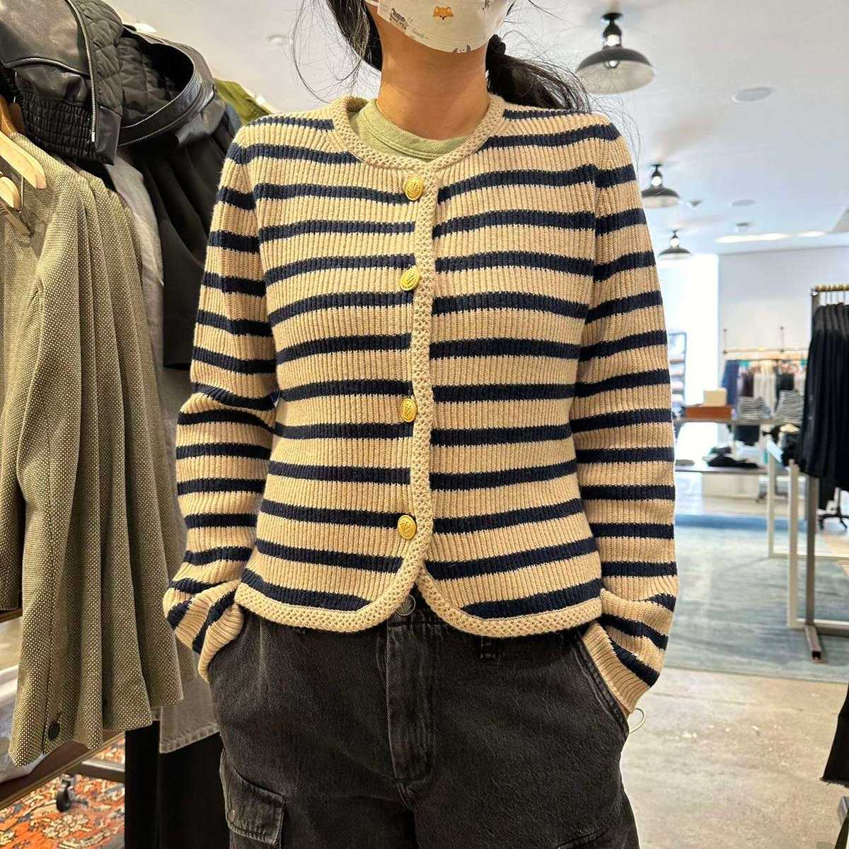 クラシックボーダーニットカーディガン ボーダー服