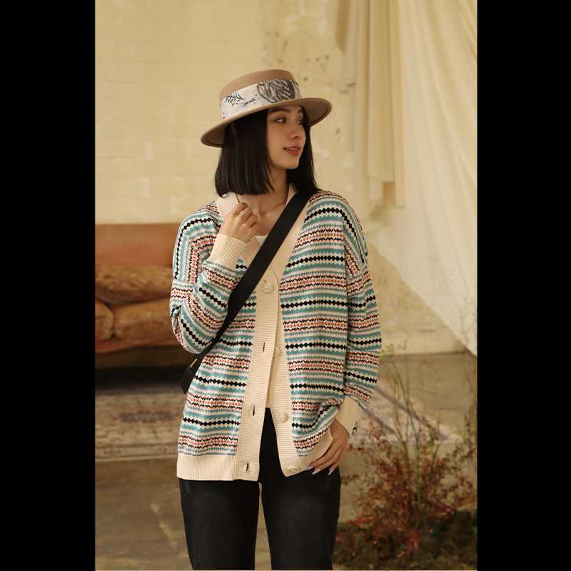 ふんわりエスニックボーダーカーディガン ボーダー服