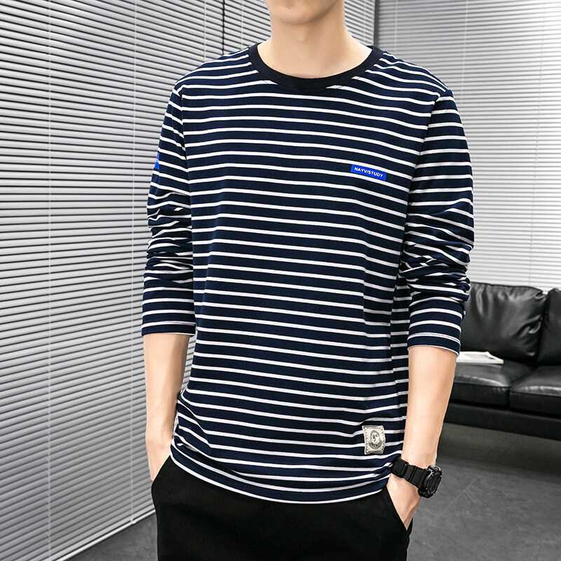 シンプルボーダーカジュアルロングTシャツ ボーダー服