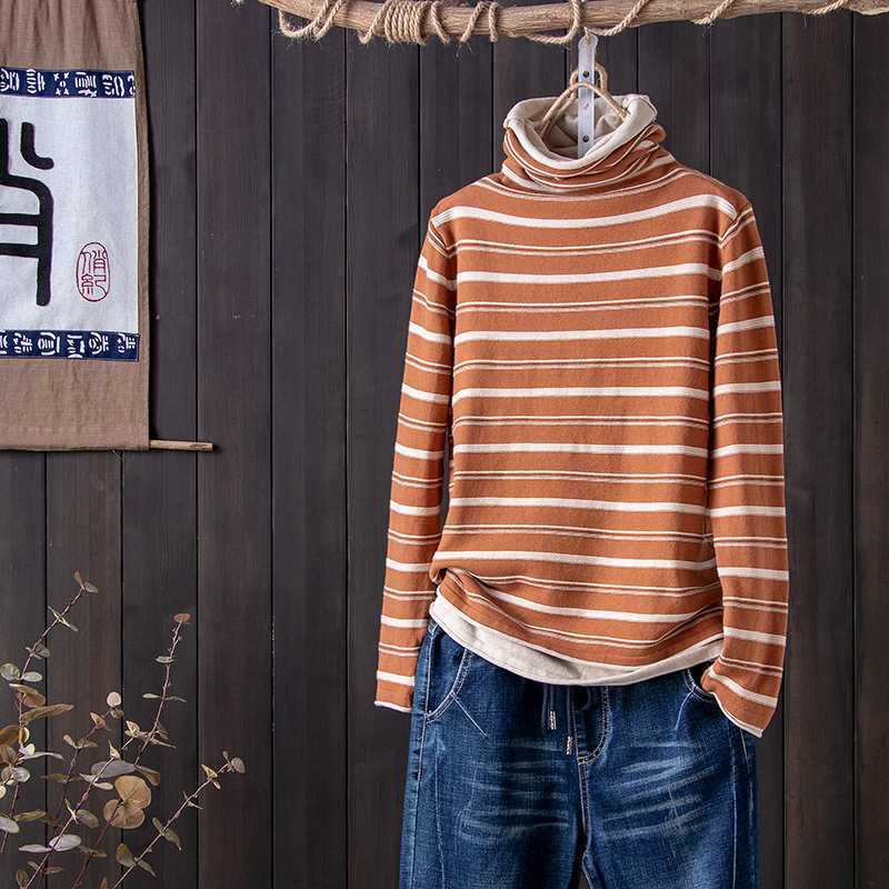 やわらか重ね着風ボーダータートルニット ボーダー服