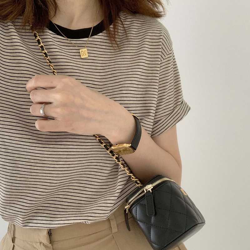 ボーダー服 シンプル細ボーダー半袖カットソー