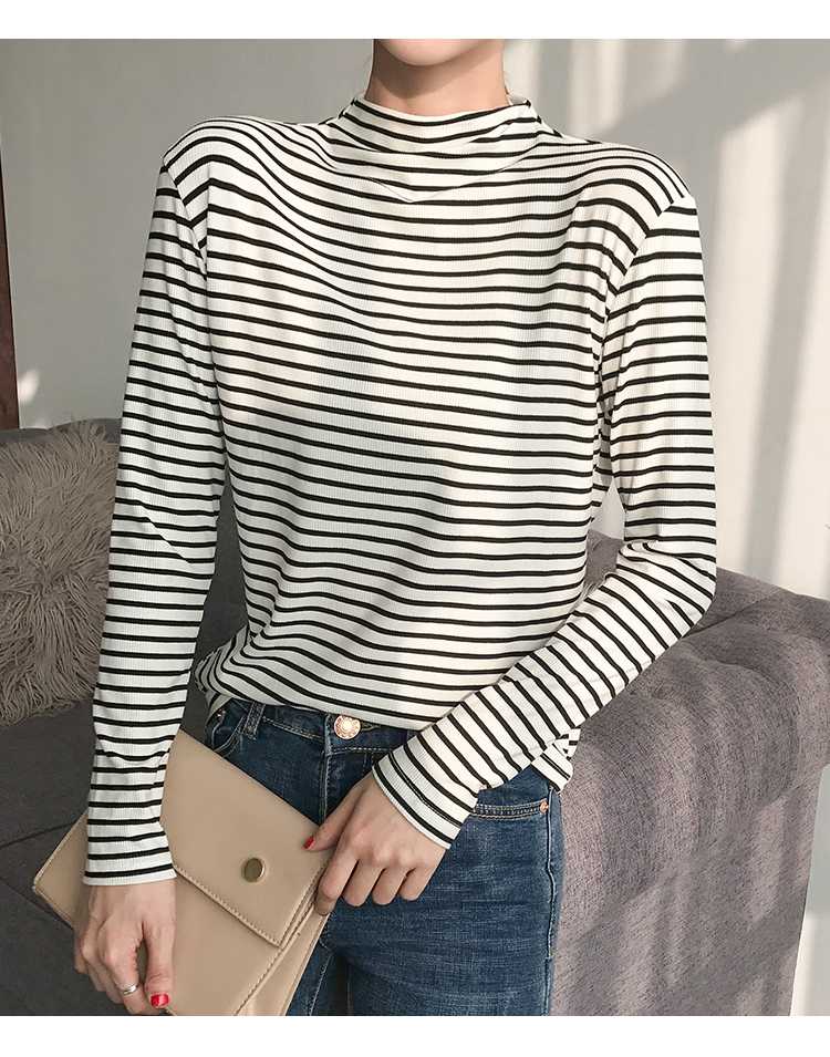 ボーダー服 すっきり着こなせる ハイネックボーダー切替カットソー