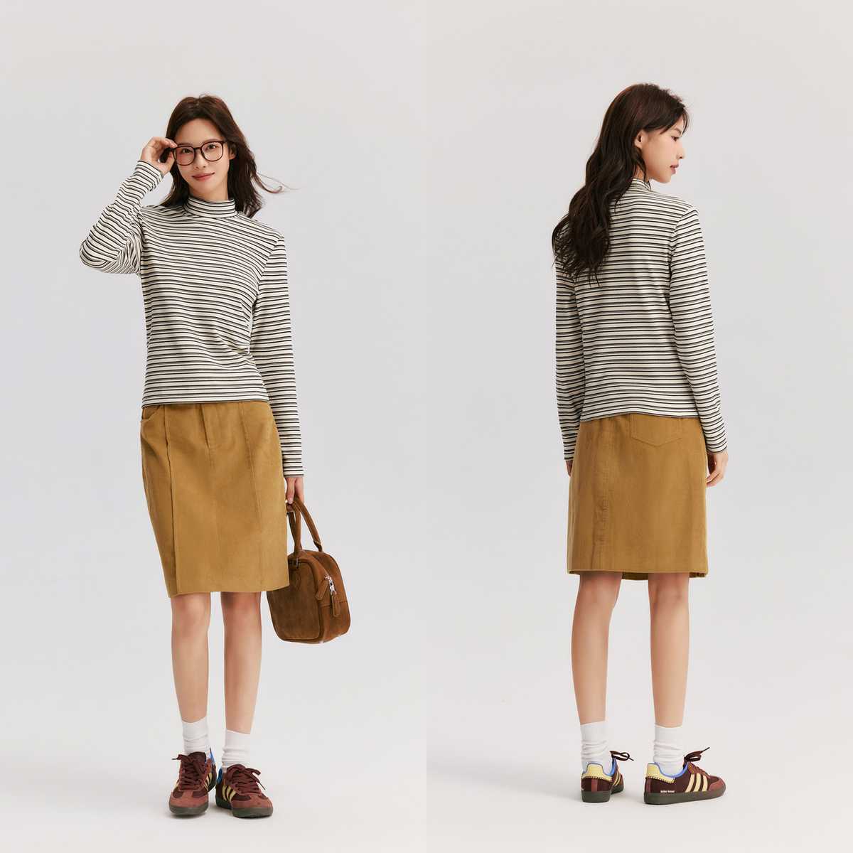 ボーダー服 ボーダー柄タートルネックニット