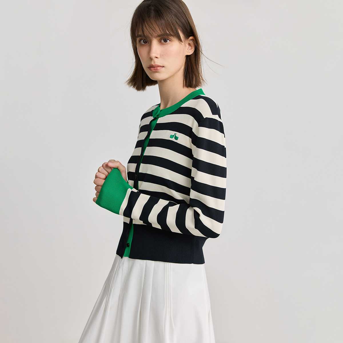 ボーダー服 シンプルボーダーリブカーディガン