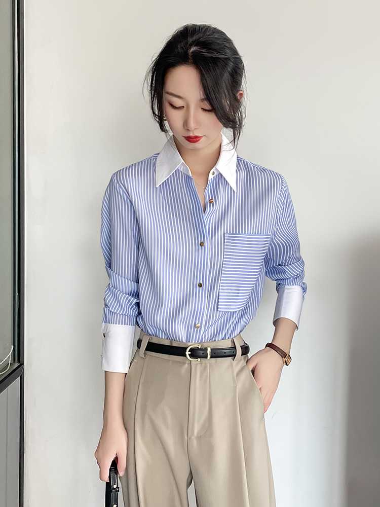 ボーダー ツートンカラー 爽やか縞模様シャツ