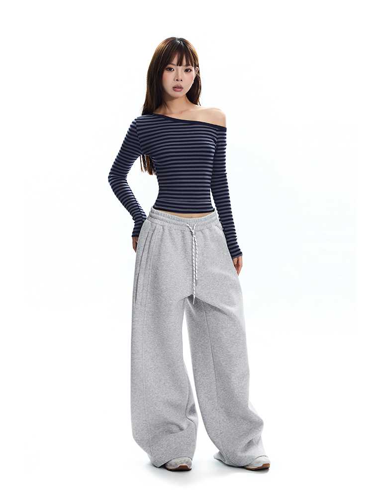 ボーダー 斜め肩見せボーダーロンT