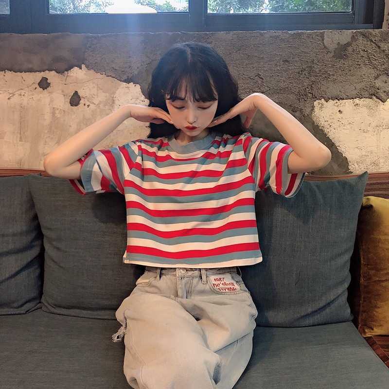ボーダー マルチボーダークロップドTシャツ