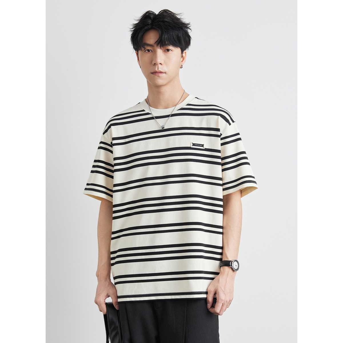 ボーダー クラシック横縞ゆったりデザインTシャツ