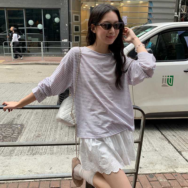 ボーダー服 背中開きボーダー長袖