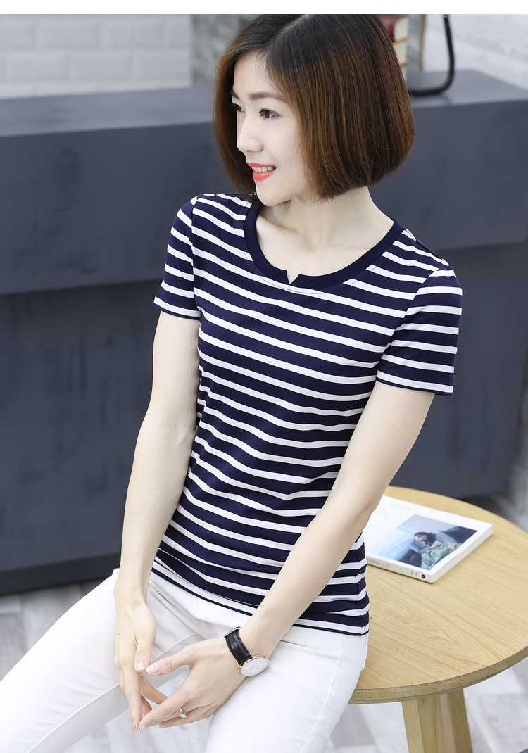 ボーダー服 優美なノッチネック ボーダーカットソー