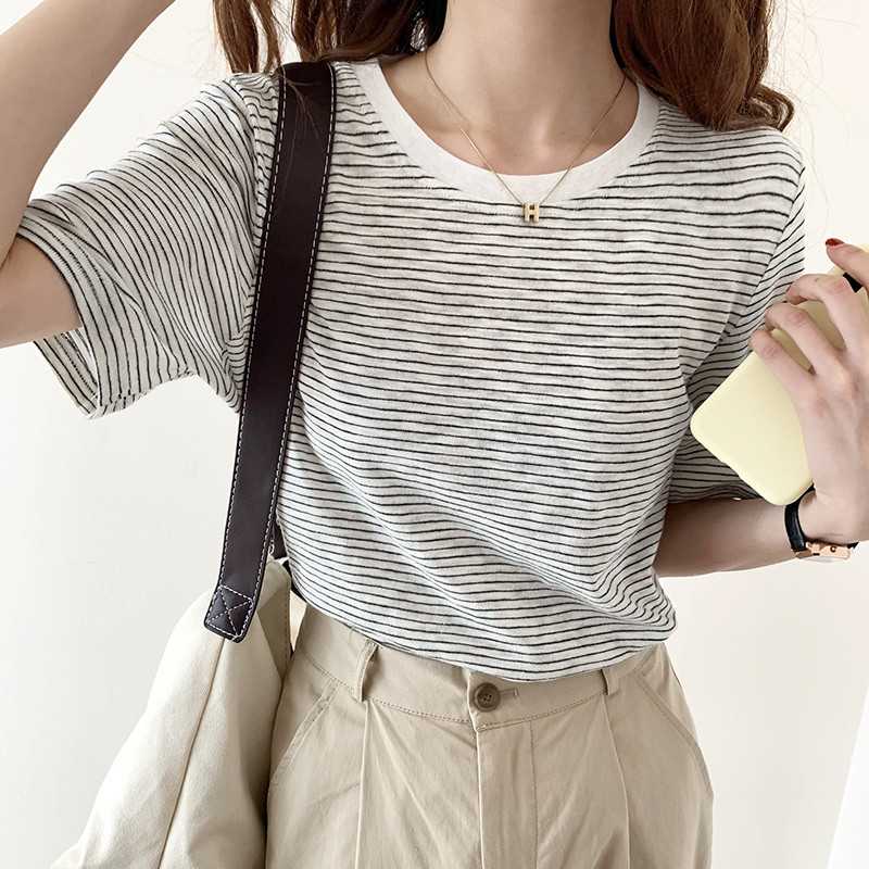 ボーダー服 なめらか細線ボーダーカットソー