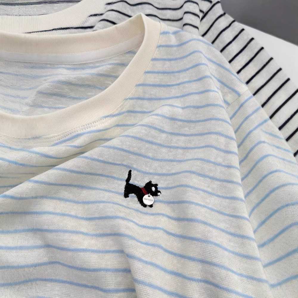 ボーダー服 ねこさん刺繍入りボーダーTシャツ