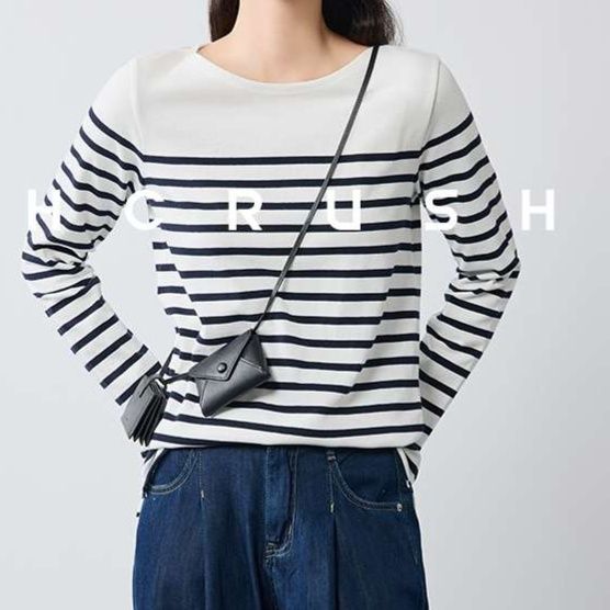シンプルボーダーニット長袖プルオーバー ボーダー服