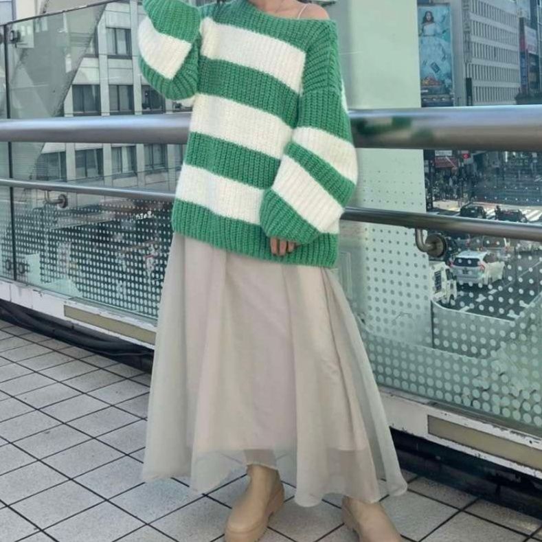 ゆったりボーダーニットプルオーバー ボーダー服