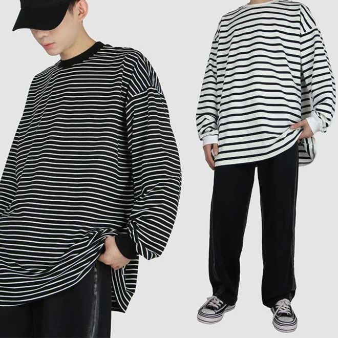 オーバーサイズボーダーロングTシャツ ボーダー服
