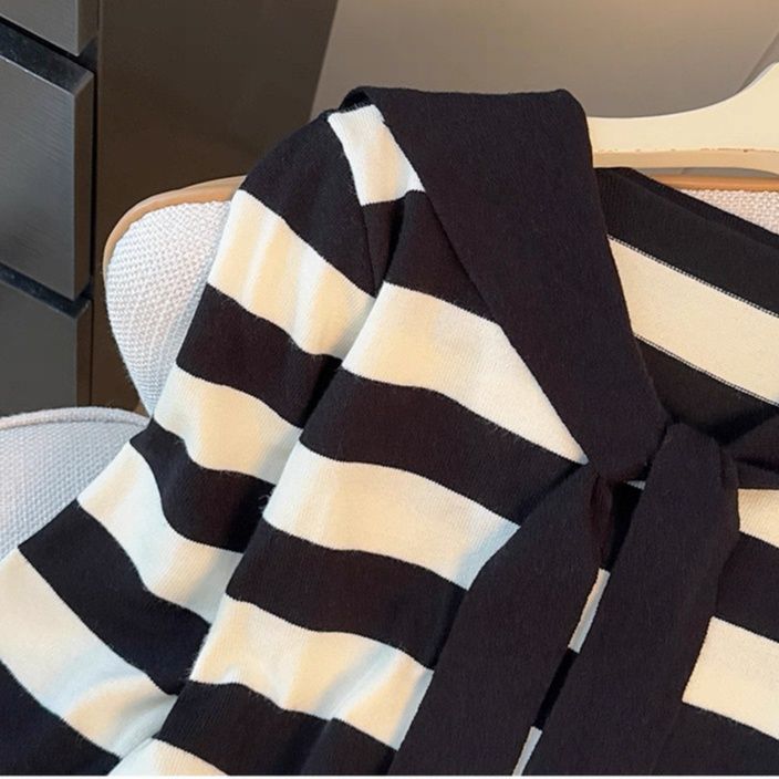 ボーダー服 二ットレディース フェイクショール付き ボーダー柄 ニットトップス