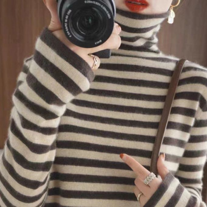 ボーダー服 タートルボーダー柄暖かい着回し抜群裏ボア