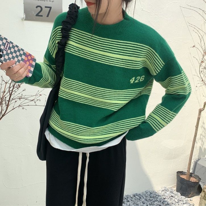 ボーダー服 秋冬ボーダーニット レトロ厚手セーター