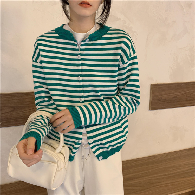 ボーダー服 大人可愛いボーダーニットカーディガン