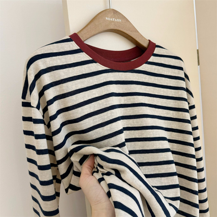 ボーダー服 新作ボーダー柄長袖トップス春秋レディース