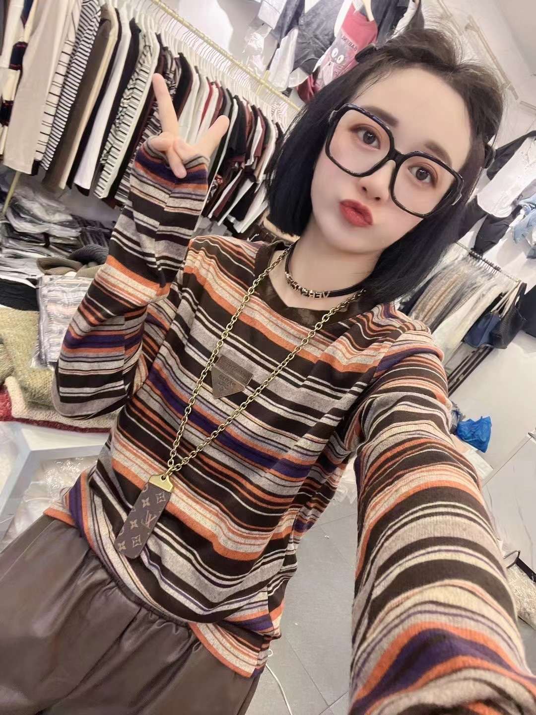 マルチボーダー柄オーバーサイズニット ボーダー服