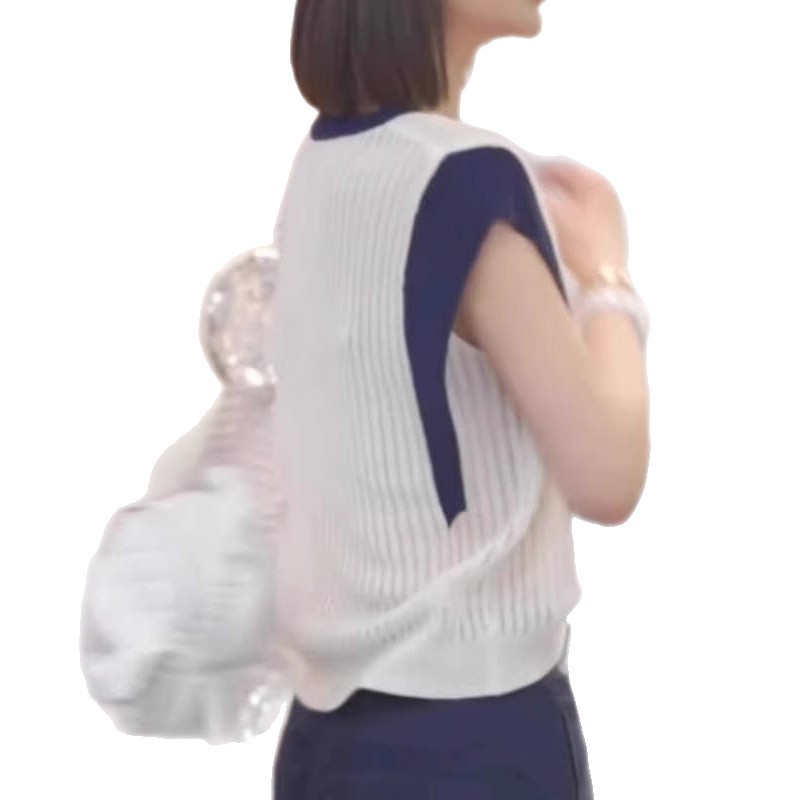 ボーダー服 透かし編みボーダーノースリーブ