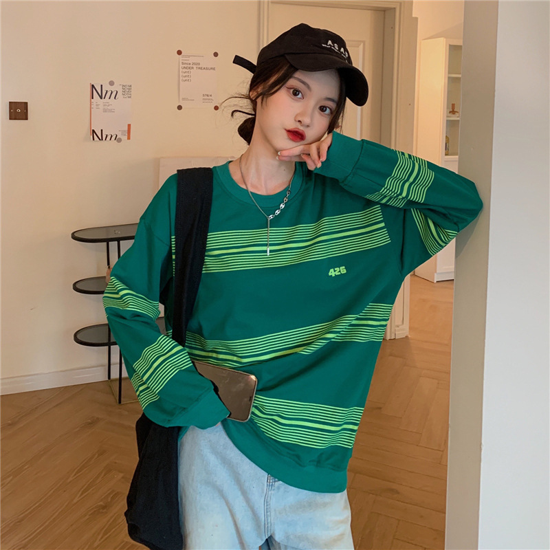 ボーダー服 新作レディース大きめボーダートレーナー