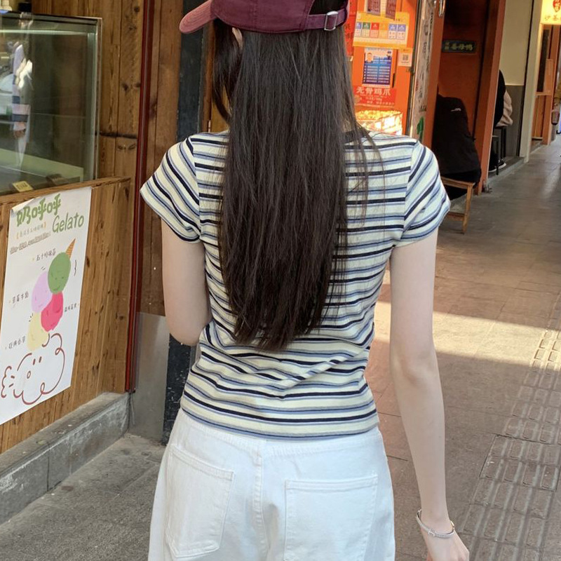 ボーダー シンプル細ボーダー半袖Tシャツ