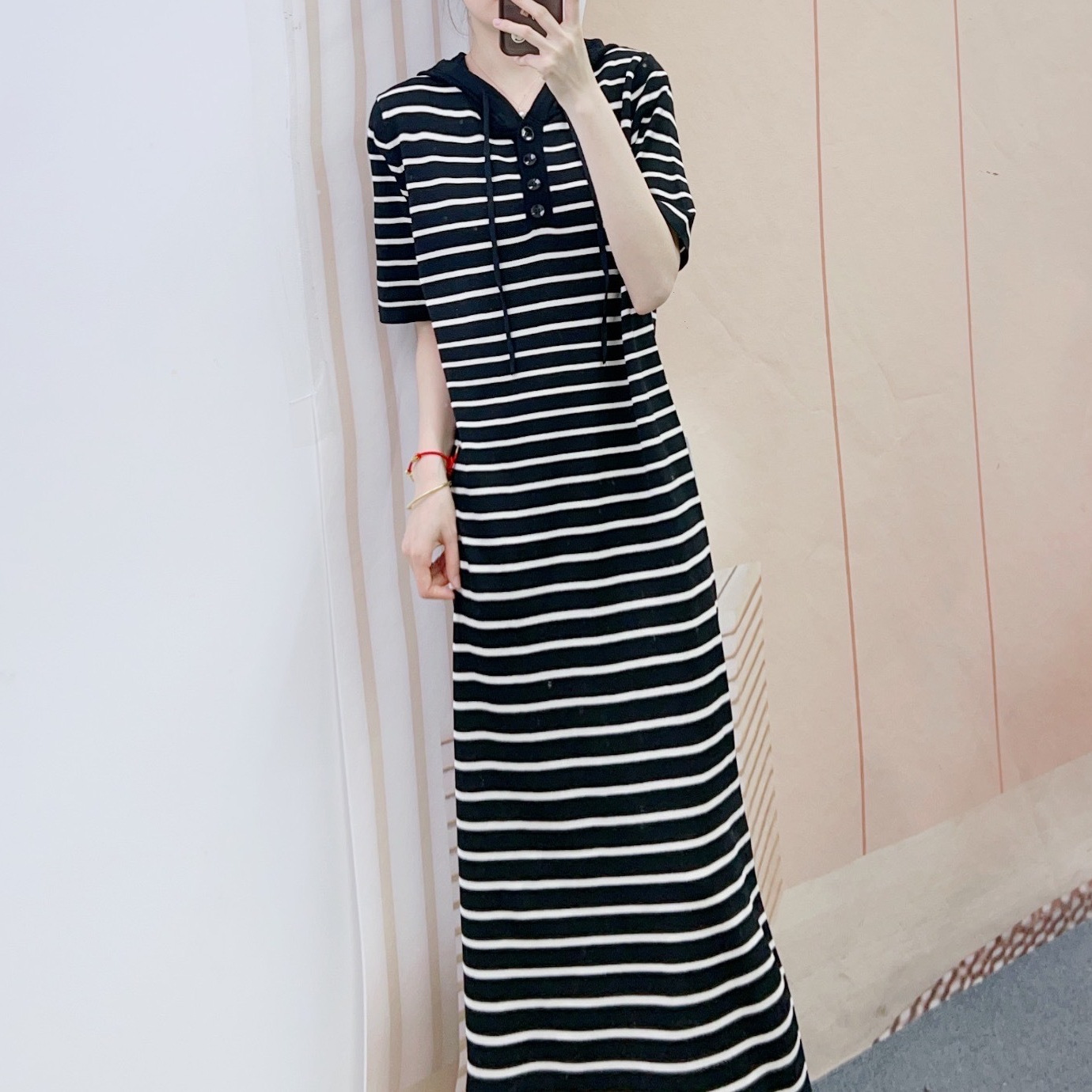 ボーダー服 ボーダー服 フード付きボーダーニットワンピース