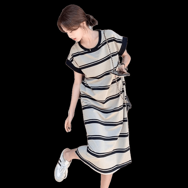 ボーダー服 ゆったり横縞リラックスワンピース