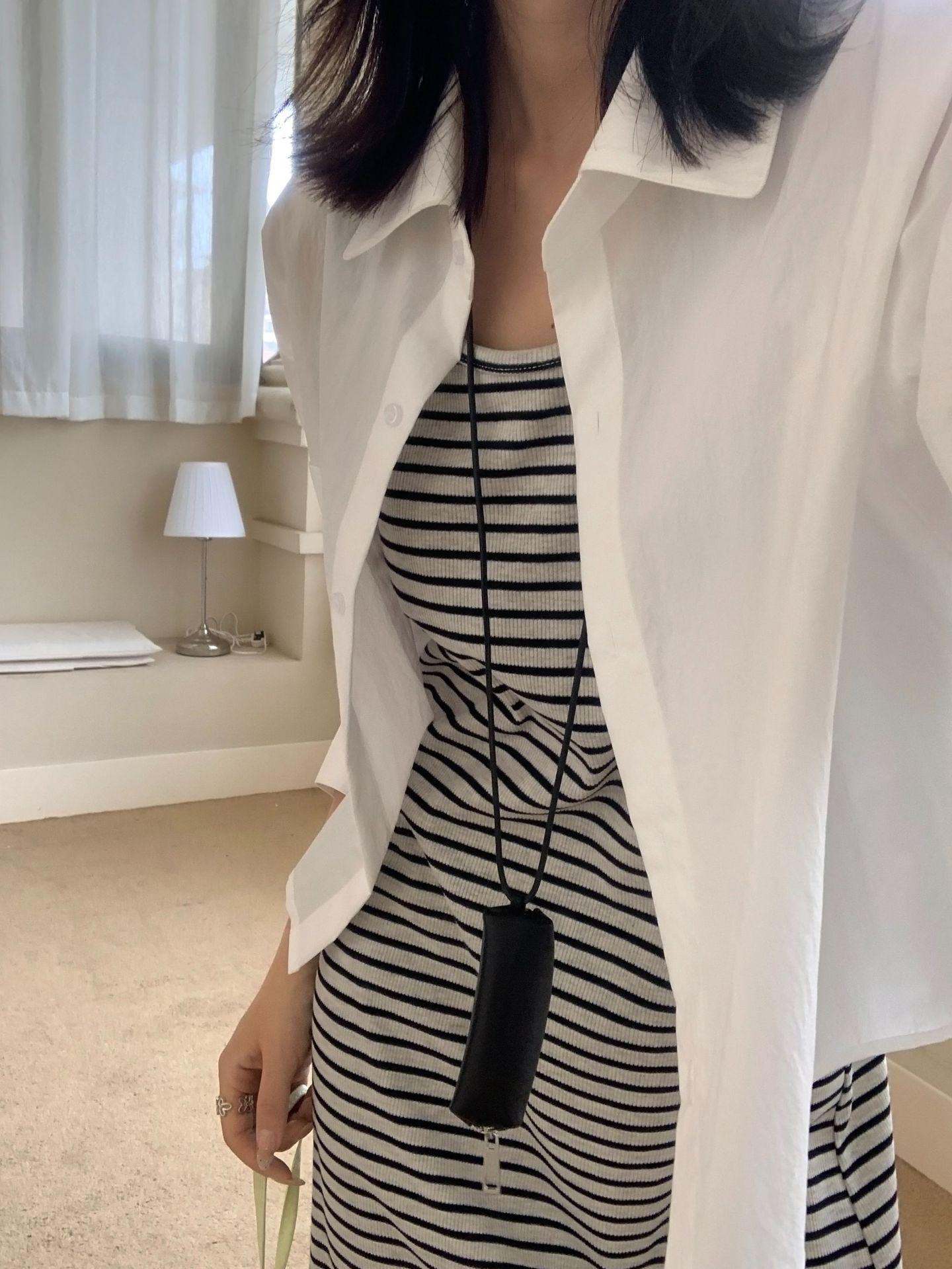 ボーダー服 シンプル細ボーダーマキシワンピース