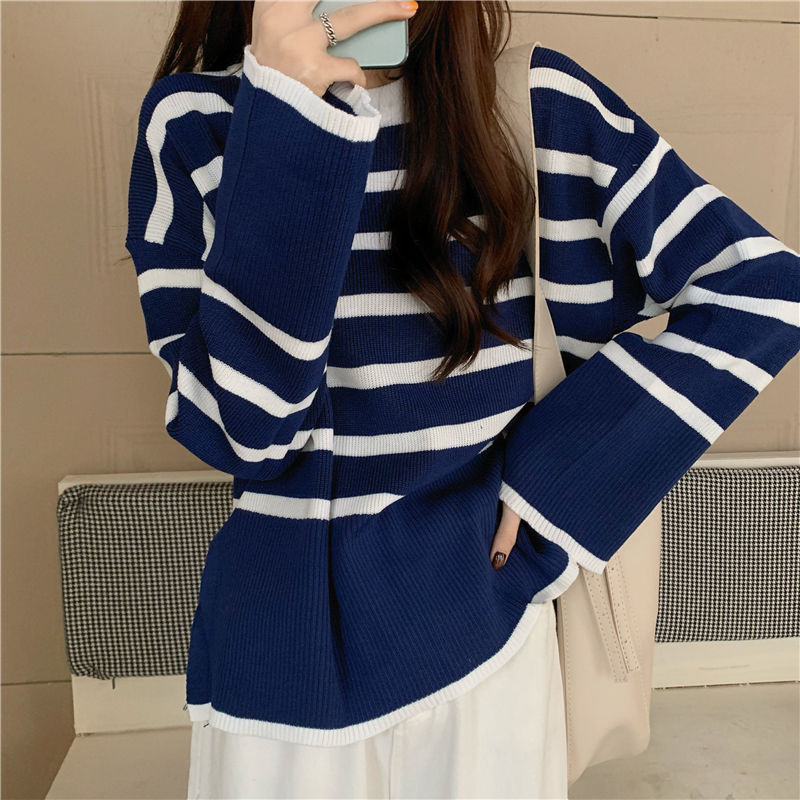 ボーダー服 新作レディースボーダーニットセーター縞模様