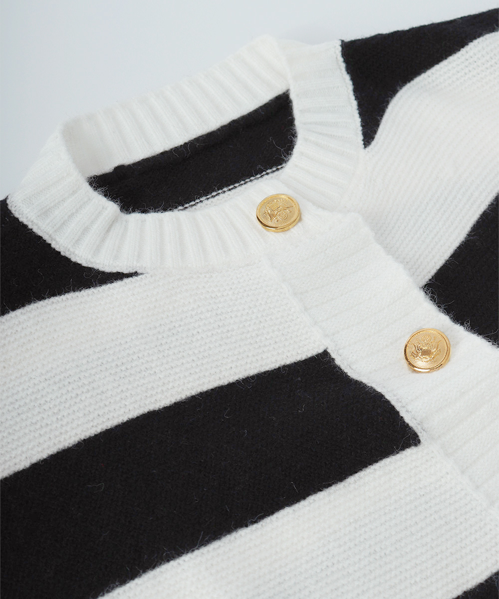 ボーダー服 ボーダー柄ニットカーディガン長袖体型カバー