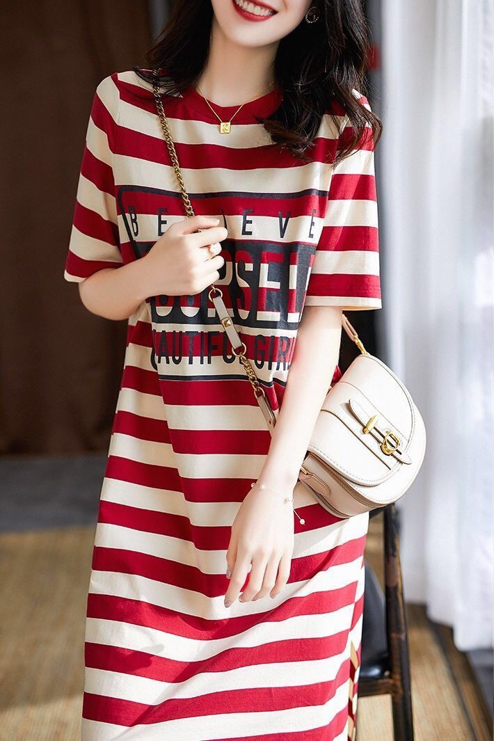 ボーダー服 ボーダー服 ロゴプリント入りボーダーワンピース