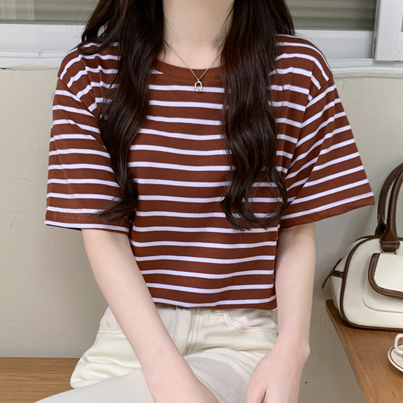ボーダー ゆったり横縞ベーシックTシャツ
