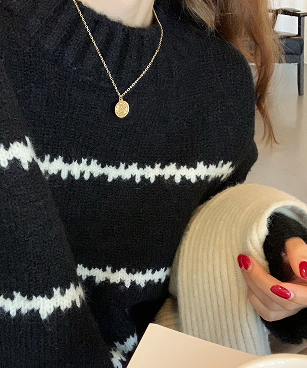 ボーダー服 ボーダーニットセーター レディース 長袖 丸首