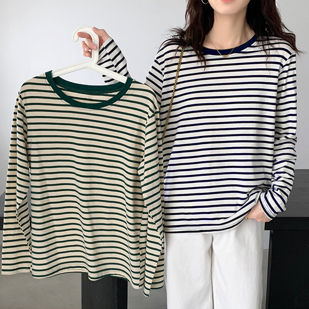 ボーダー服 ボーダー柄長袖カットソー春秋レディース