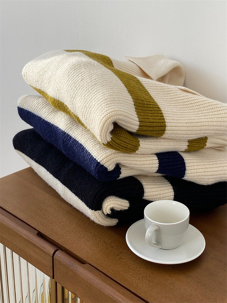 ボーダー服 ボーダーニットセーター ゆったり快適な冬の定番アイテム