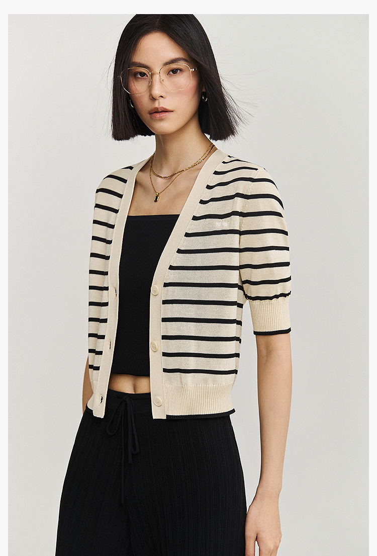 ボーダー服 クラシック半袖ボーダーカーディガン