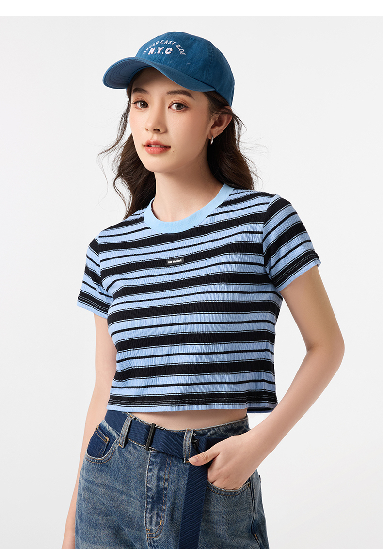 ボーダー服 さわやかショート丈ボーダーティー