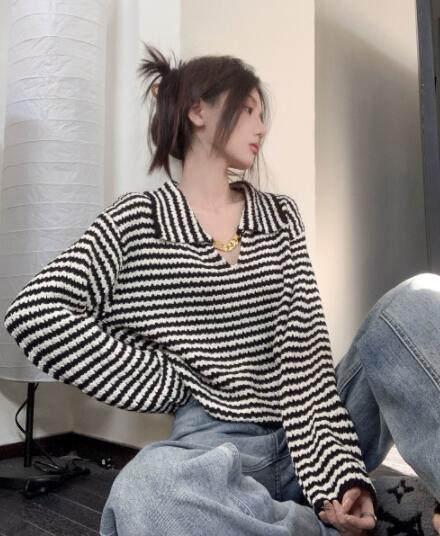 ボーダー服 秋冬レディースボーダーニットセーター長袖トップス