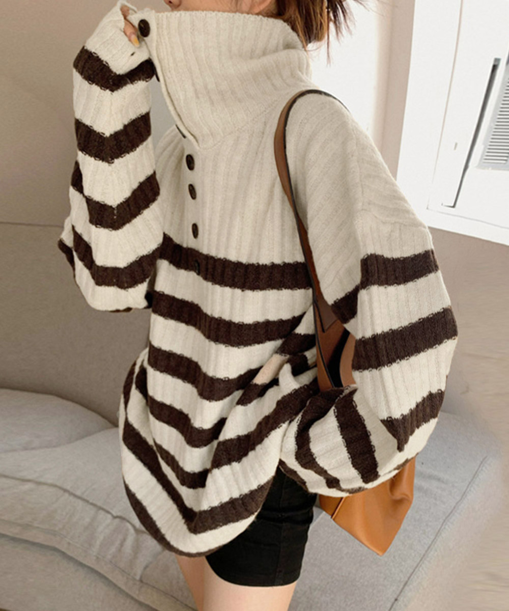 ボーダー服 ボーダーニット タートルネック 暖かセーター