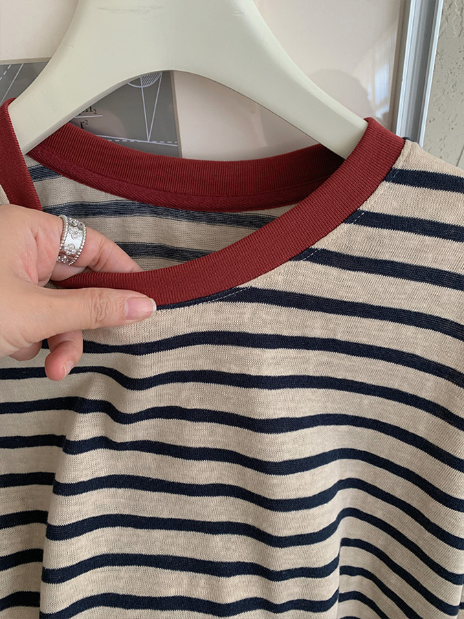 ボーダー服 新作ボーダー柄長袖トップス春秋レディース