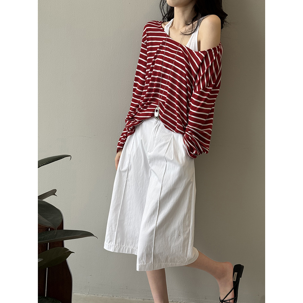ボーダー服 ゆったりボーダー長袖カットソー
