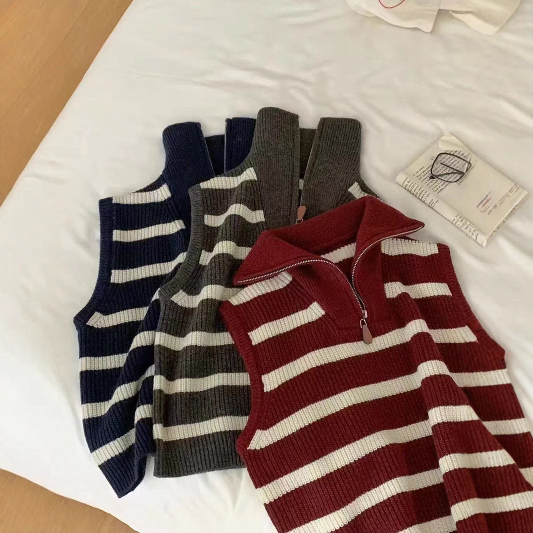 ボーダー服 ハーフジップ ボーダーベスト
