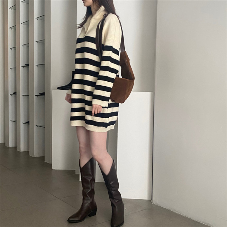 ボーダー服 大人可愛いボーダー柄ニットワンピース